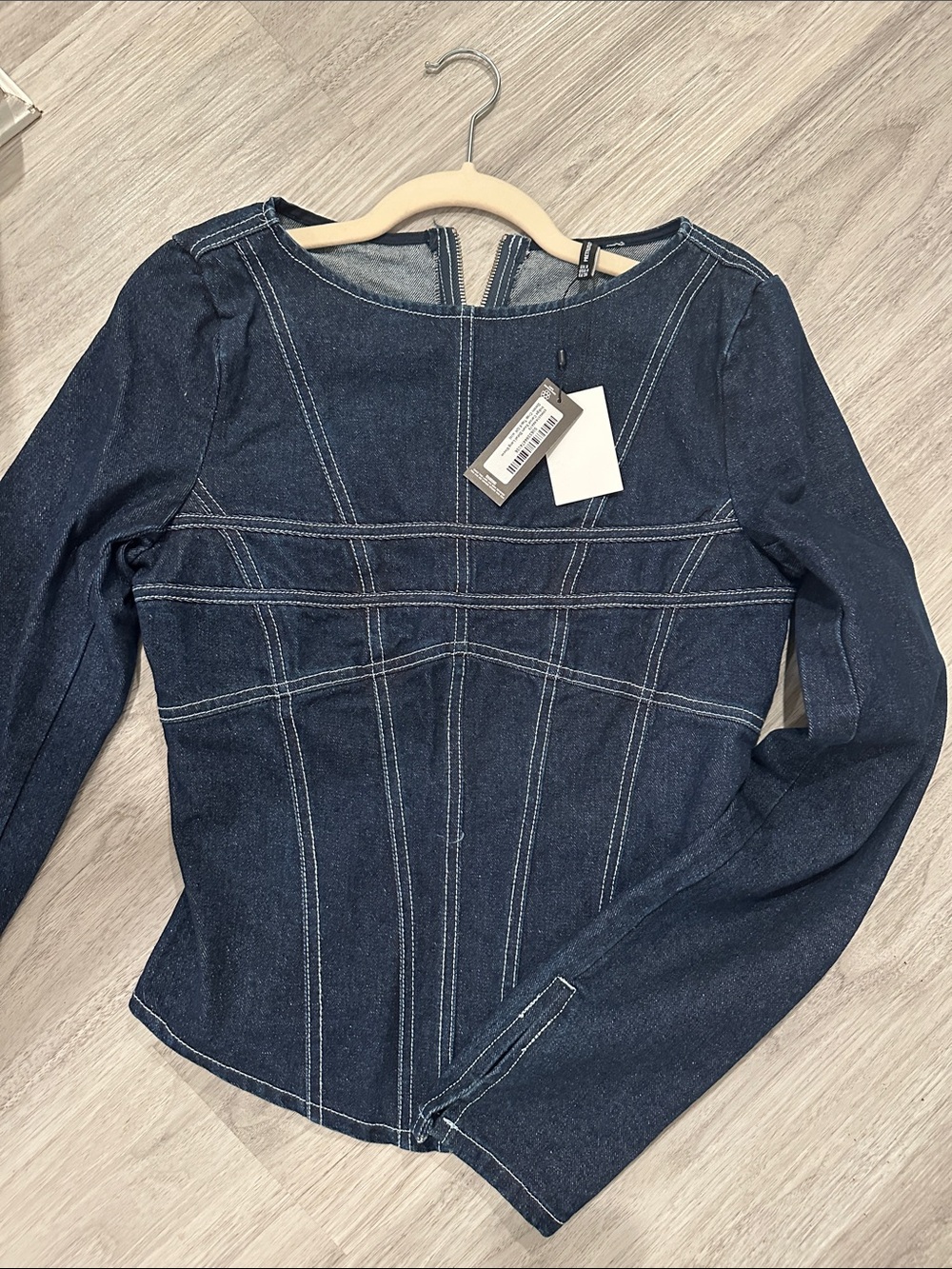 PrettyLittleThing Dark Blue Denim Long Sleeve Corset Top